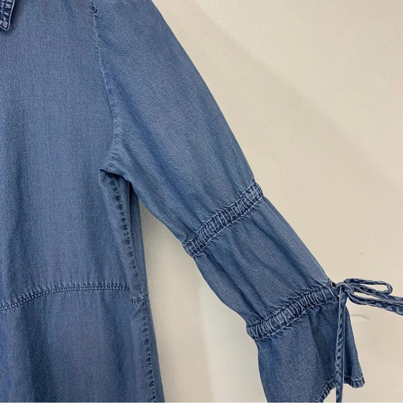 Express Chambray Shirt Dress Small  3/4 Sleeve Button Front Above Knee‎ Blue - Picture 4 of 10